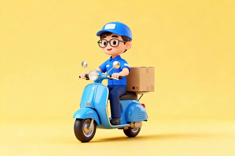 快递员骑车送包裹图片