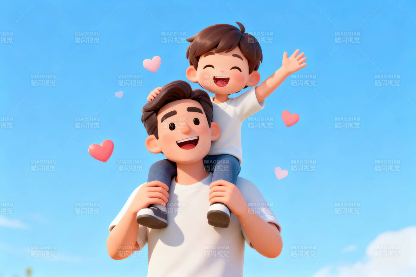 蓝天下的父子欢乐时光图片