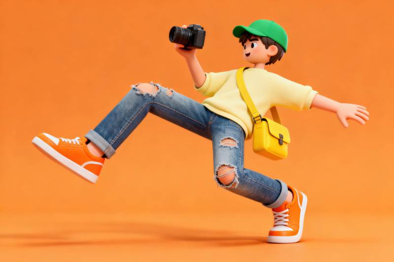 活力少年手持相机拍照图片