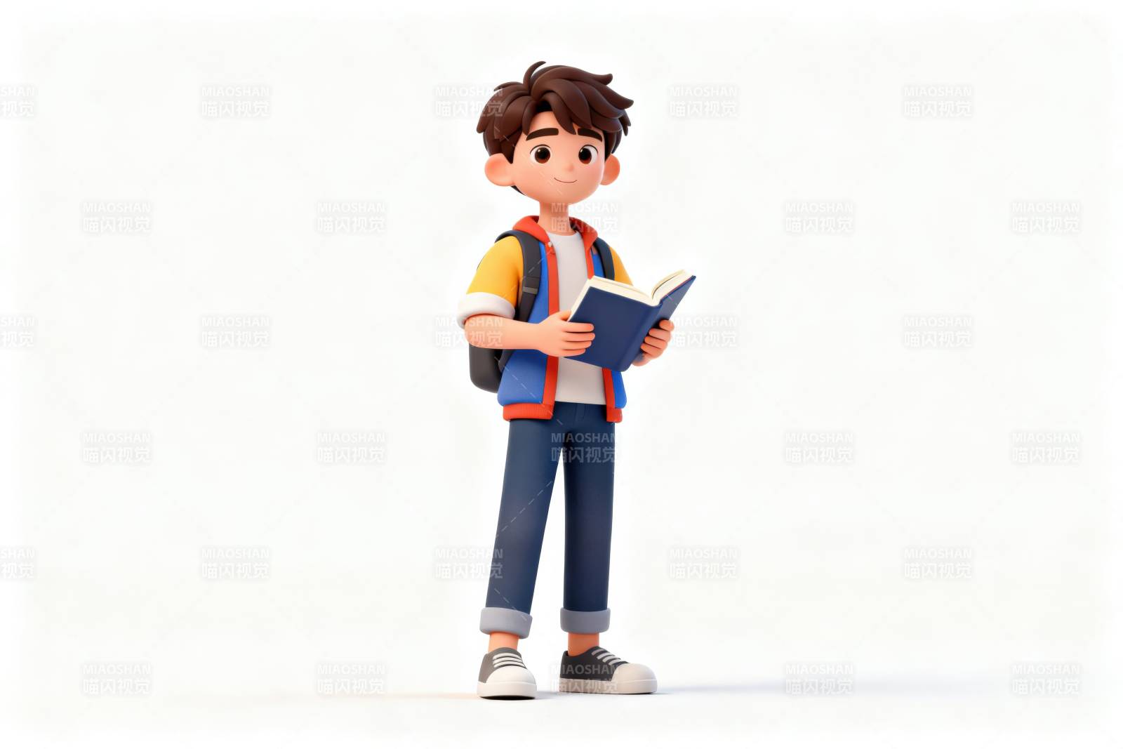 学生阅读书籍卡通形象图片