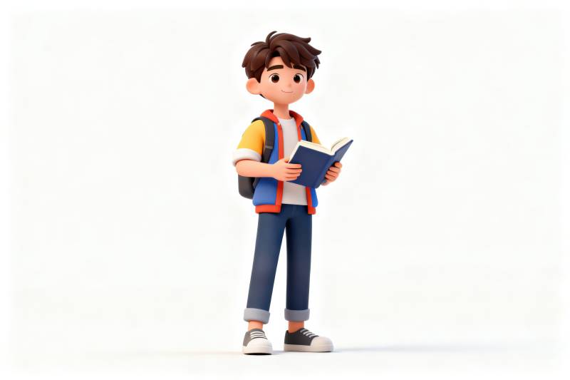 学生阅读书籍卡通形象图片