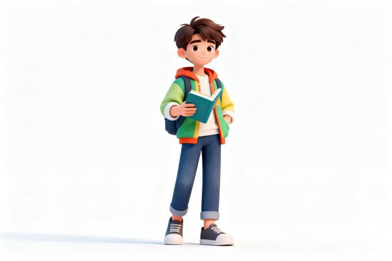 男孩手持书本学生形象图片