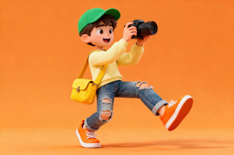 小男孩拍照摄影瞬间图片