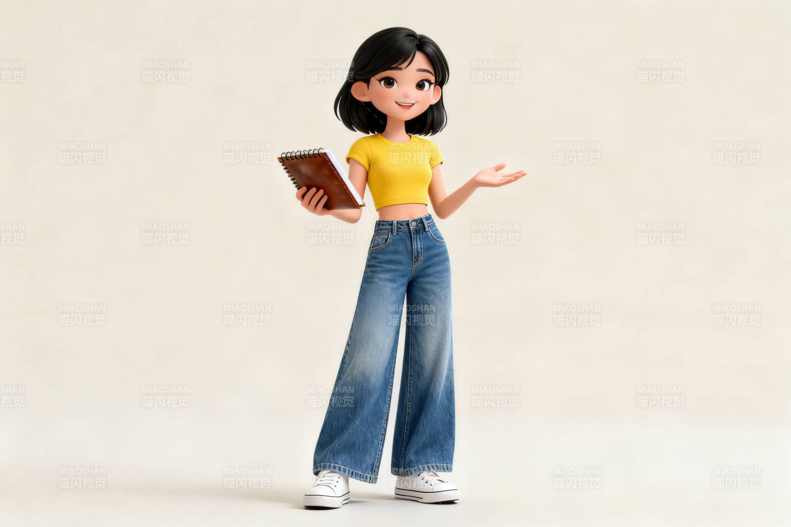 女孩展示笔记本休闲穿搭图片