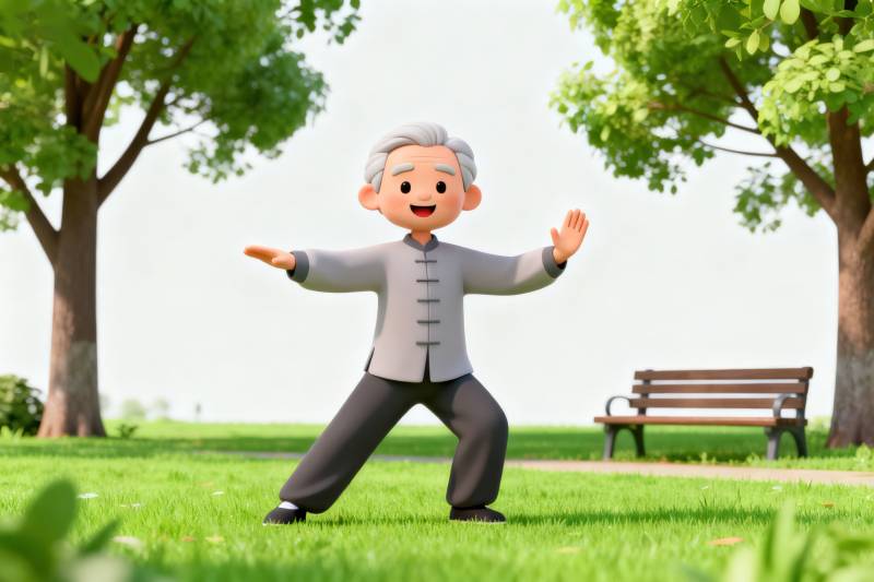 老人公园练太极图片