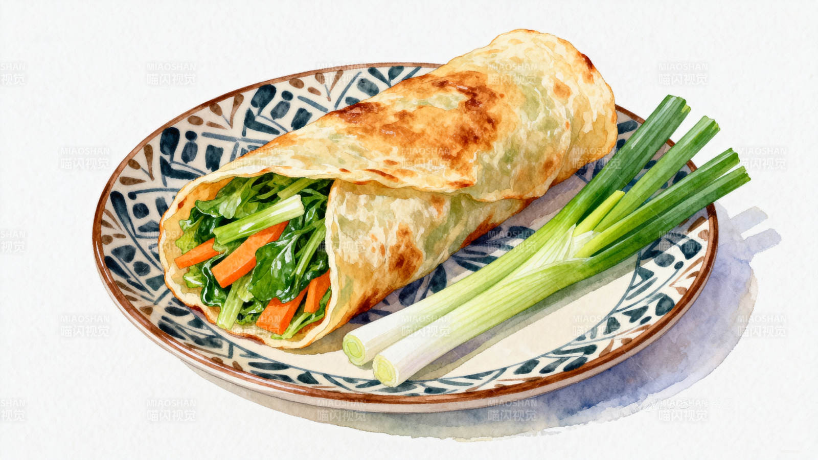 蔬菜卷饼配葱段图片