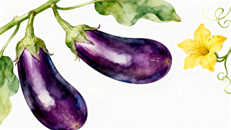 水彩茄子与黄花图片