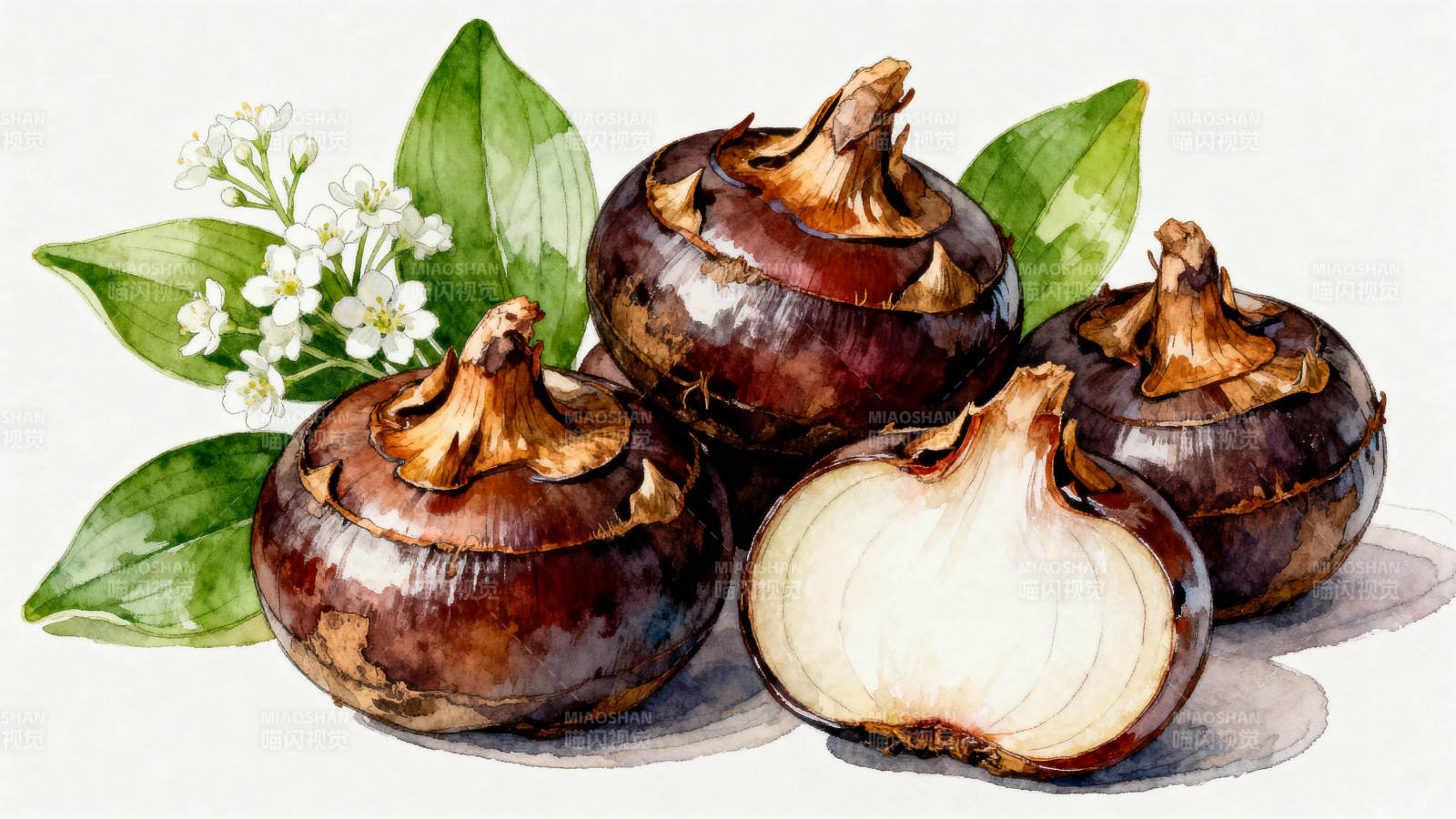 水彩绘马蹄荸荠果实图片