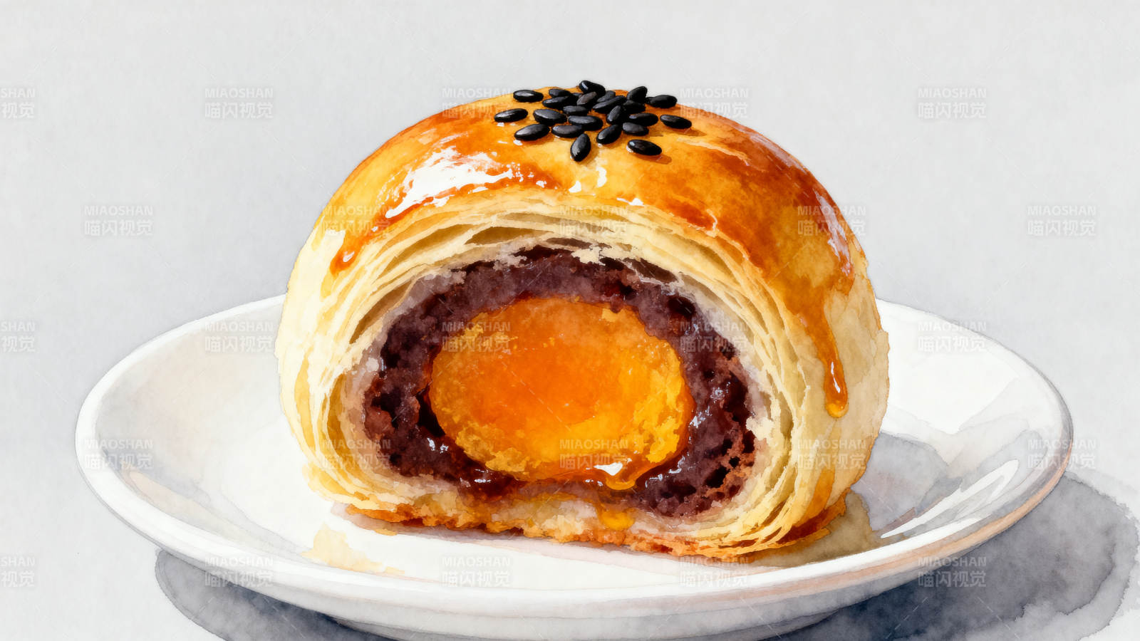 蛋黄酥甜点横截面展示图片