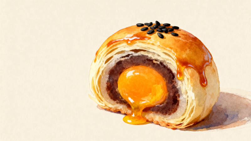 蛋黄酥横截面特写图片