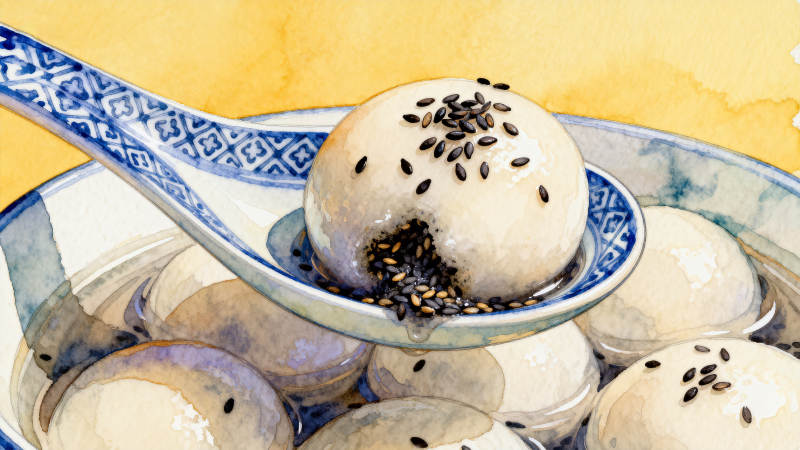 水彩汤圆特写美食插画图片