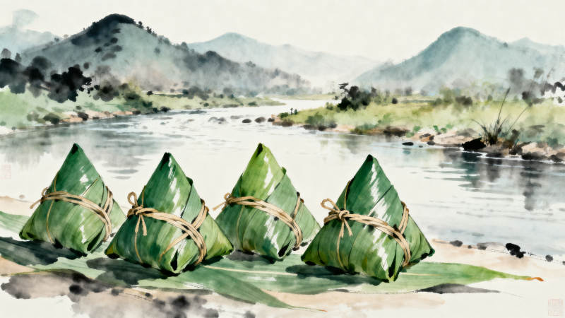 水墨粽子山水背景图片