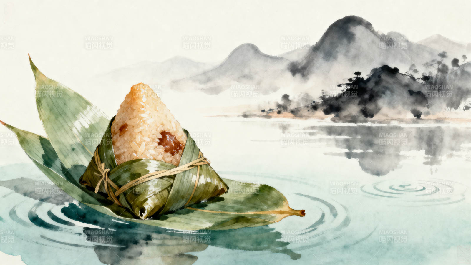 水墨山水粽子意境图片