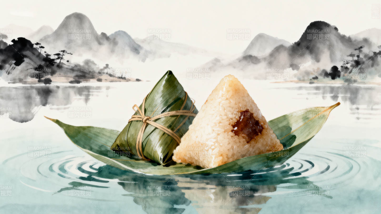 水墨山水粽子图图片