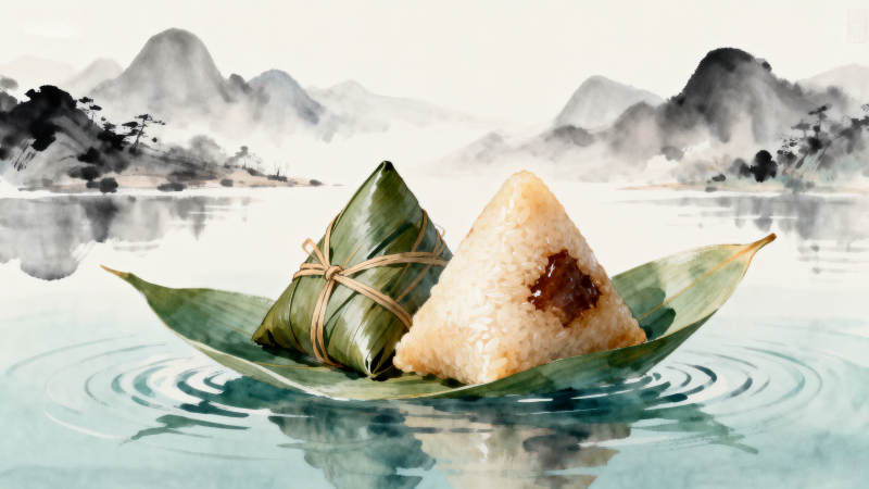 水墨山水粽子图图片