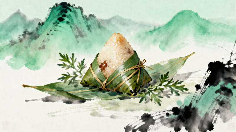 水墨画中的粽子与山水图片