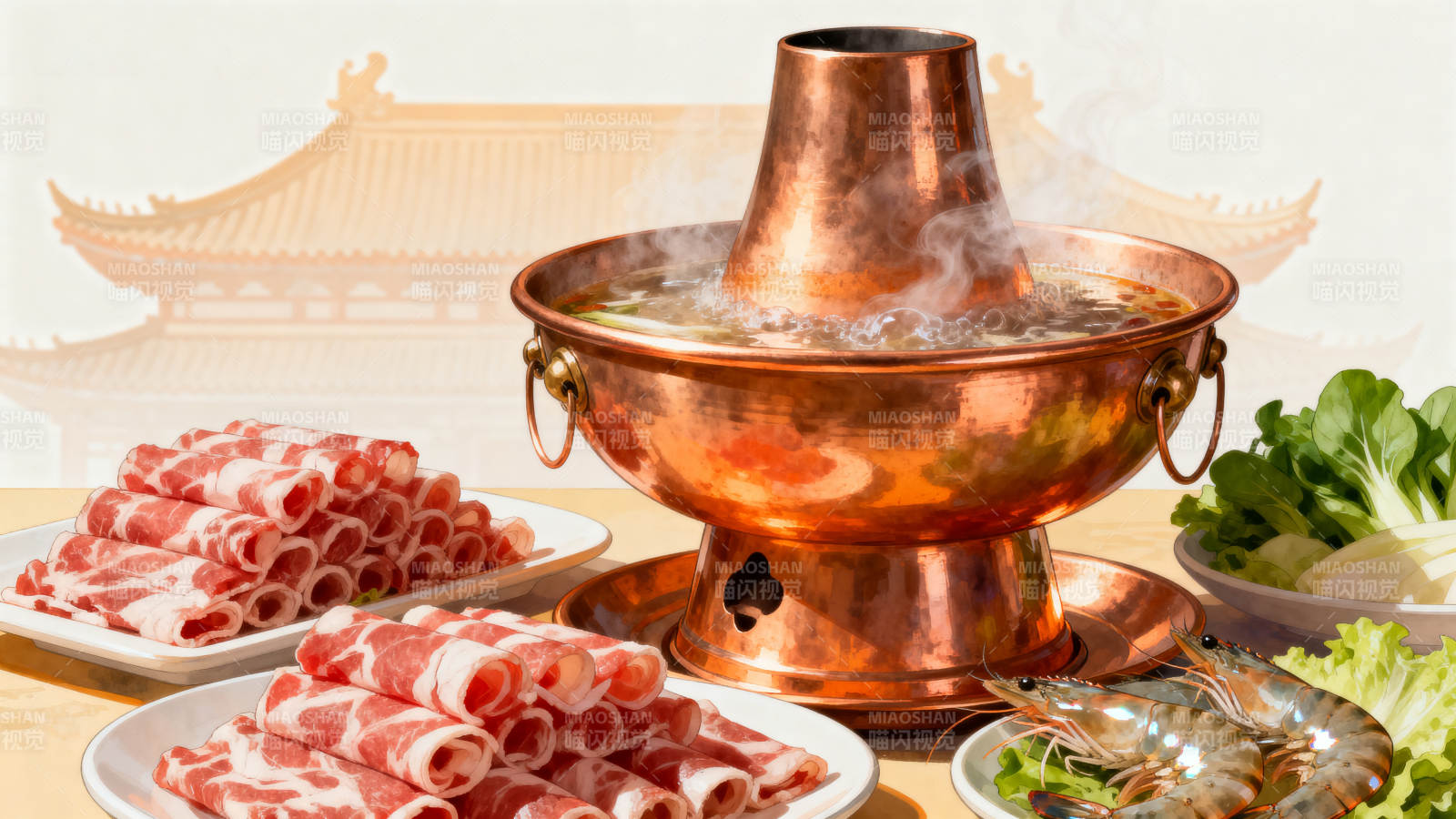 铜锅火锅传统美食图片