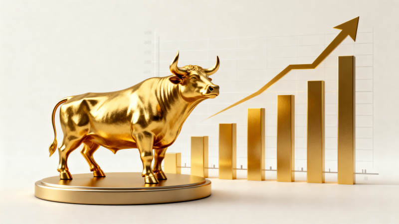 金色公牛与上升趋势图图片