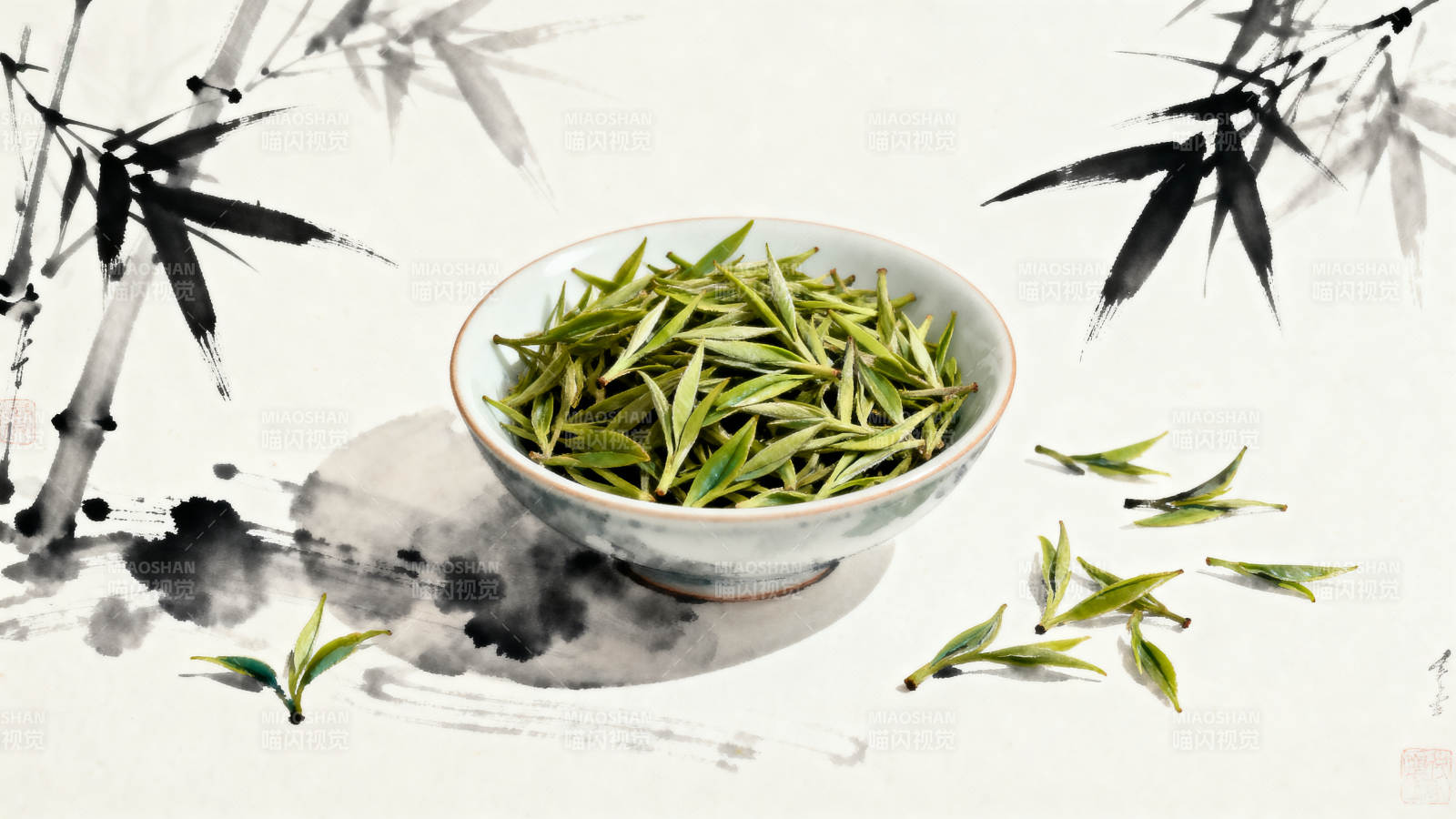 绿茶竹影水墨意境图片