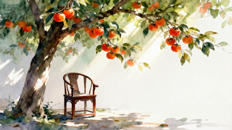 柿子树下的椅子图片