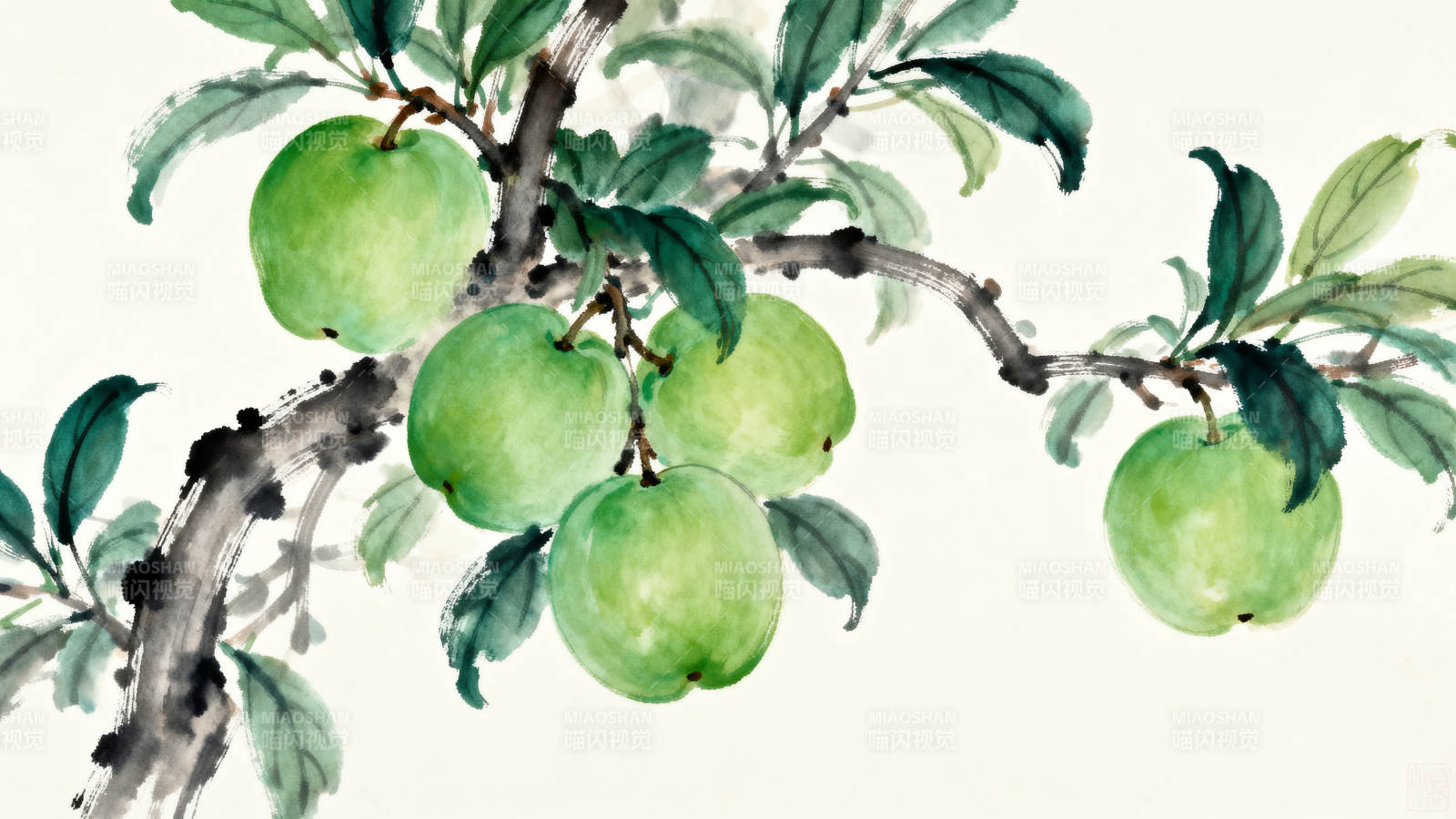 水墨青果枝头挂图片