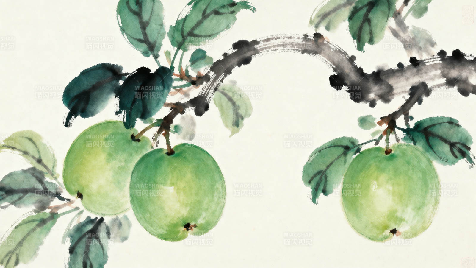 水墨青果枝头挂图片