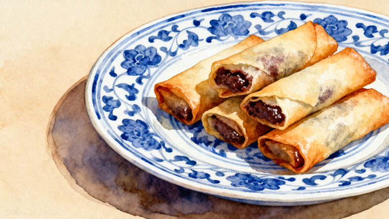 巧克力春卷蓝花盘图片
