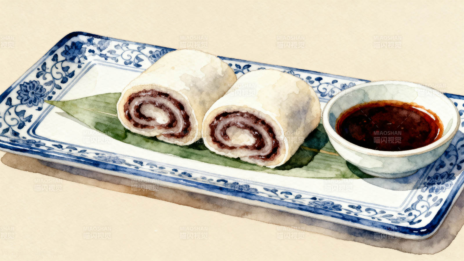 豆沙春卷配蘸酱图片