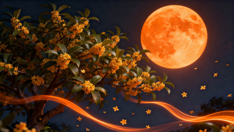 桂花树下满月夜图片