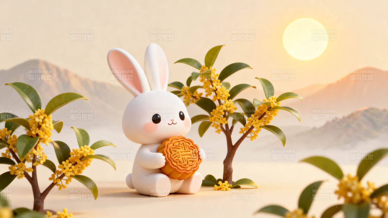 中秋玉兔与月饼桂花图片