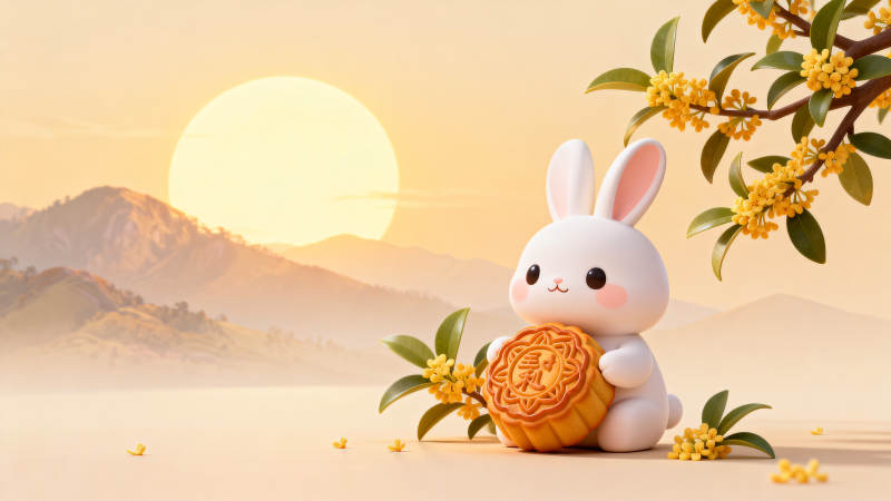 中秋玉兔与月饼图片