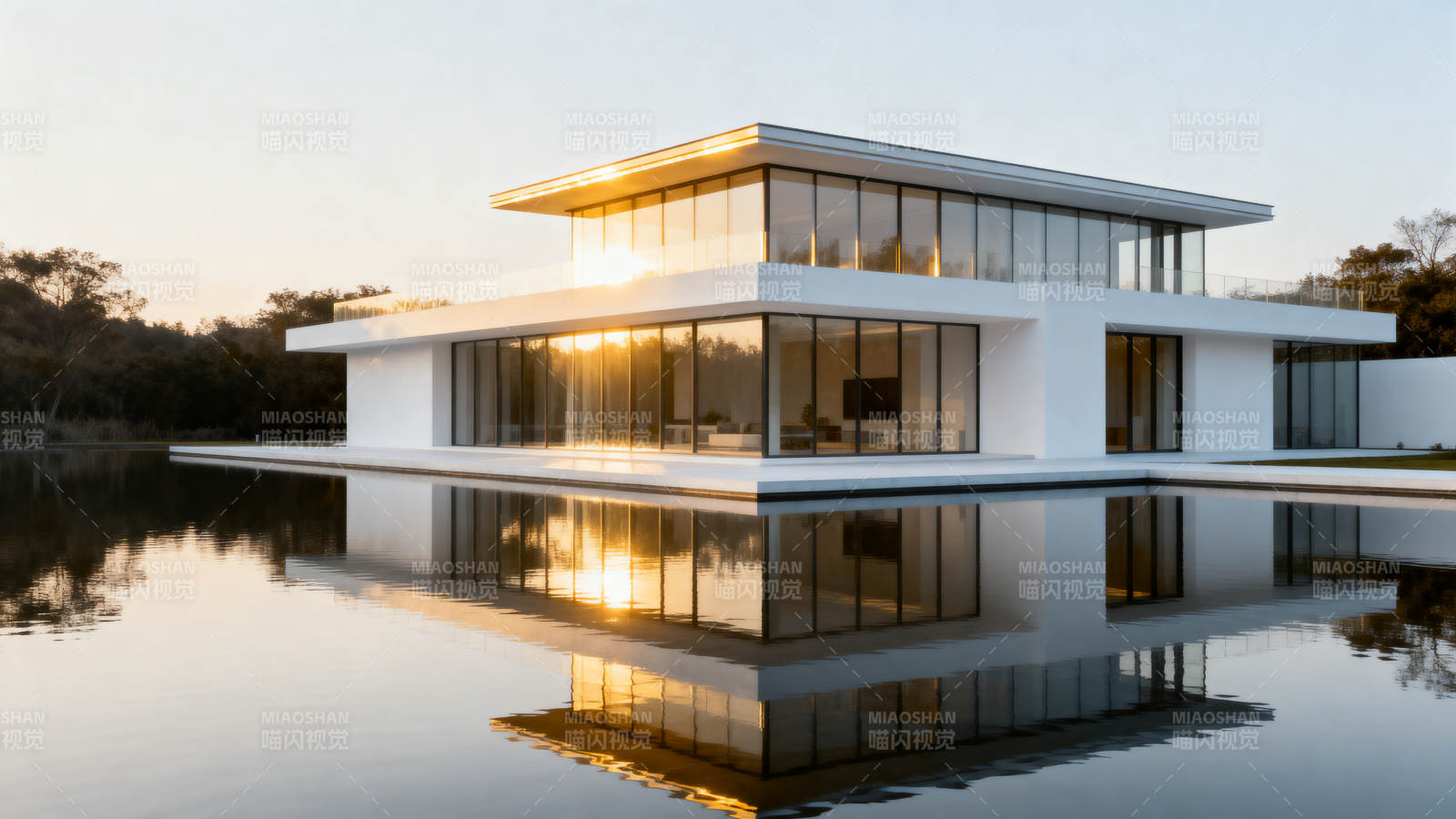 现代极简主义建筑与倒影图片