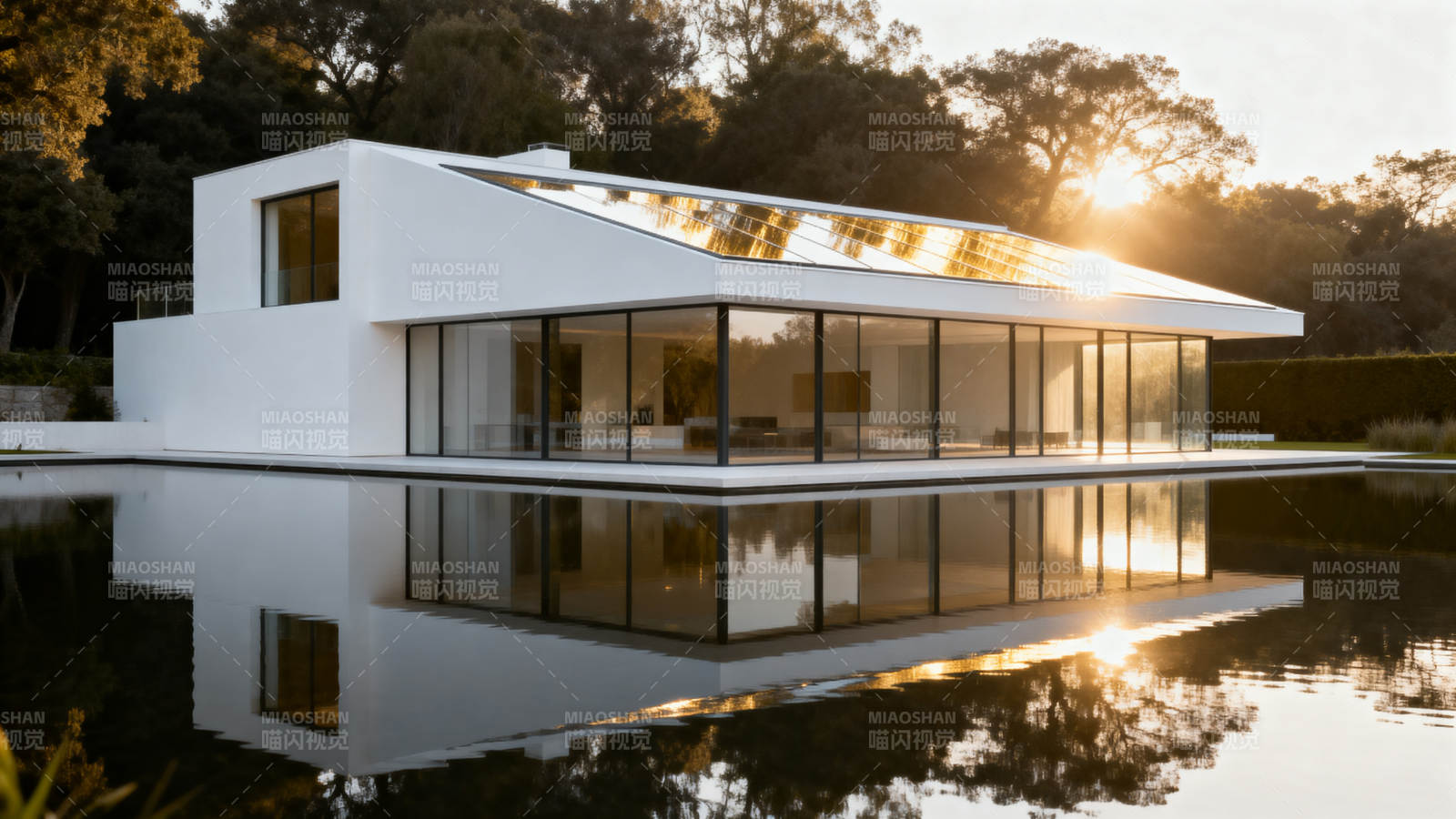 现代极简主义建筑与自然融合图片