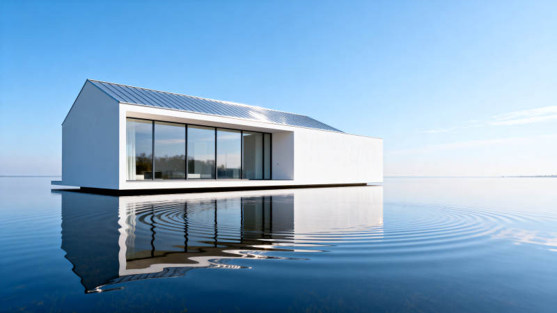 极简水上建筑倒影图片