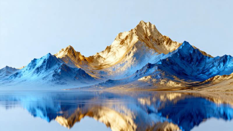 金色山脉蓝色倒影图片