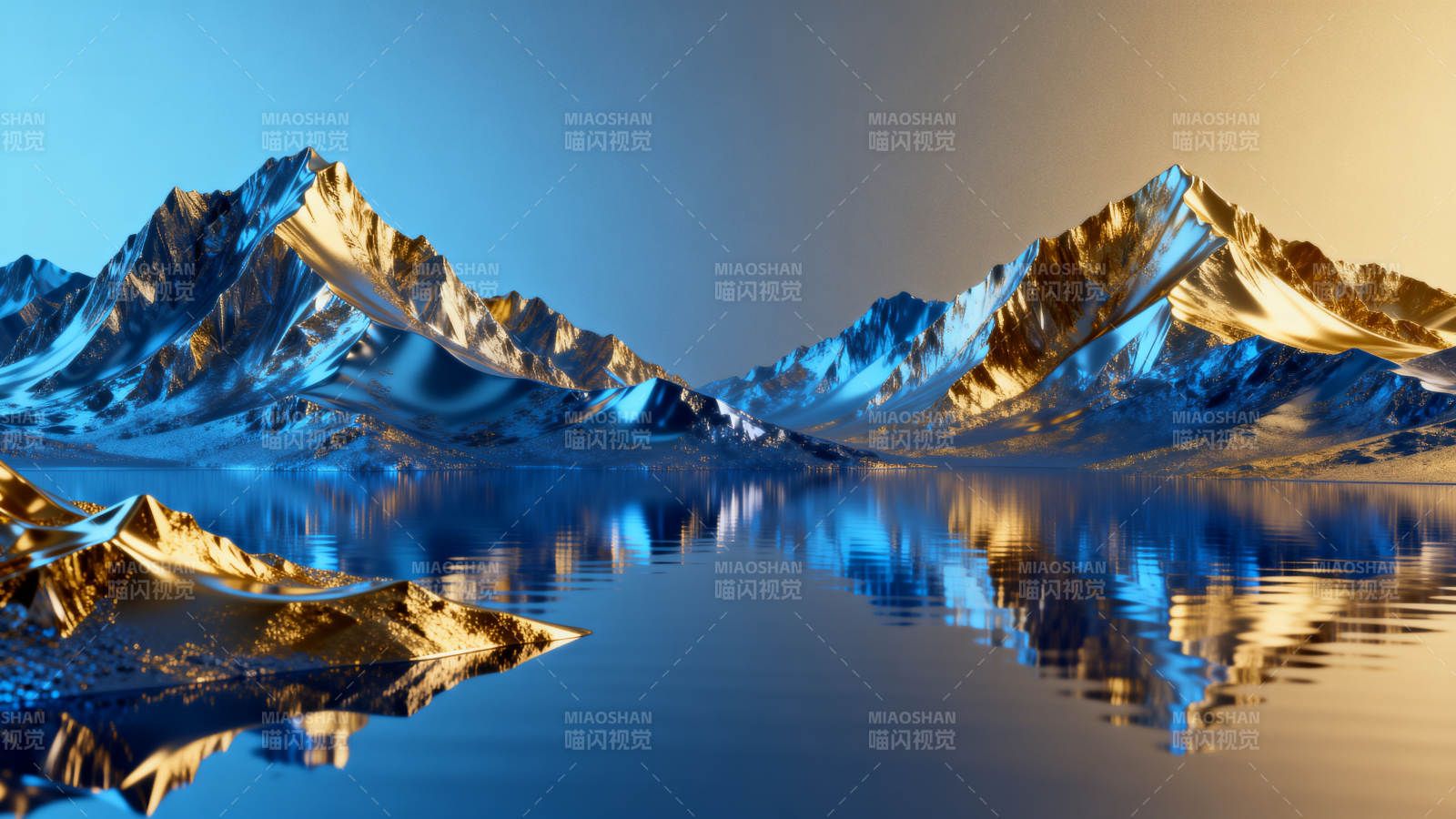 金属山脉与倒影图片