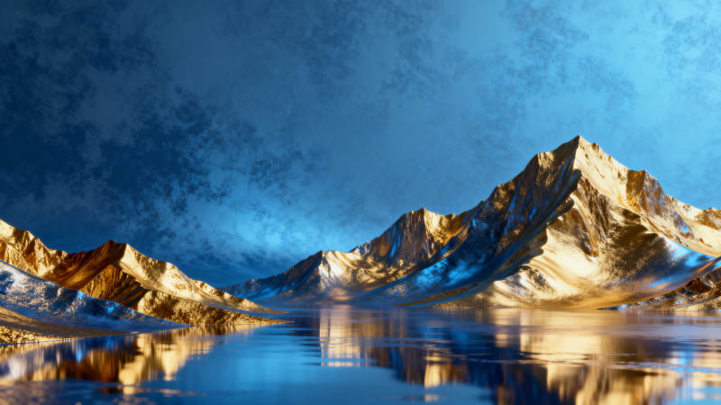 金色山脉与蓝色天空图片