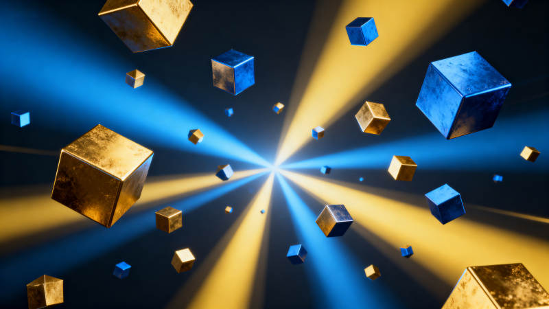 金色蓝色立方体光效背景图片