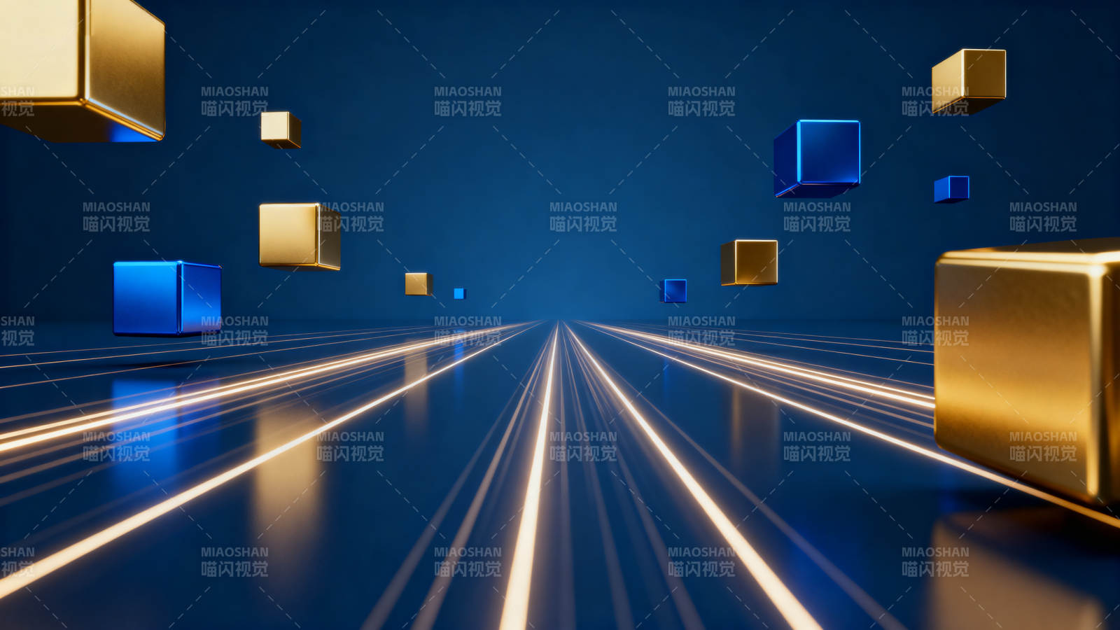 金色蓝色立方体科技感场景图片