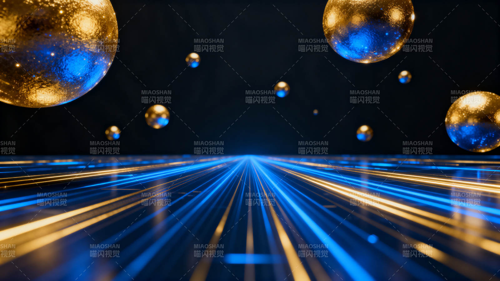 金色球体与光束的科技感场景图片