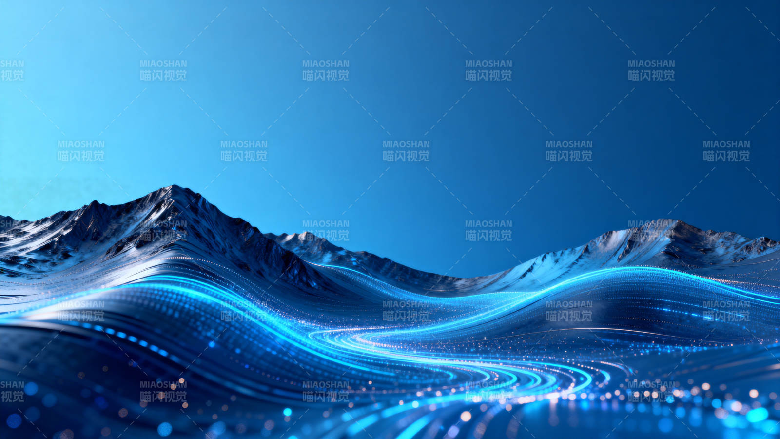 蓝色山脉与光流抽象景观图片