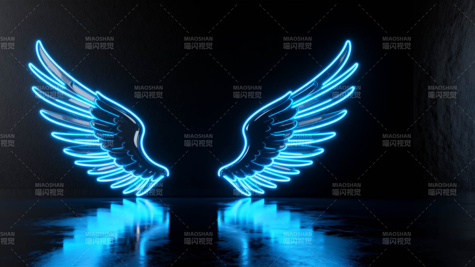 霓虹翅膀黑色背景图片