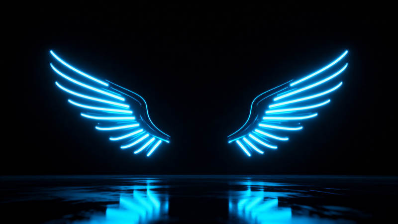 蓝色霓虹翅膀科技感图片