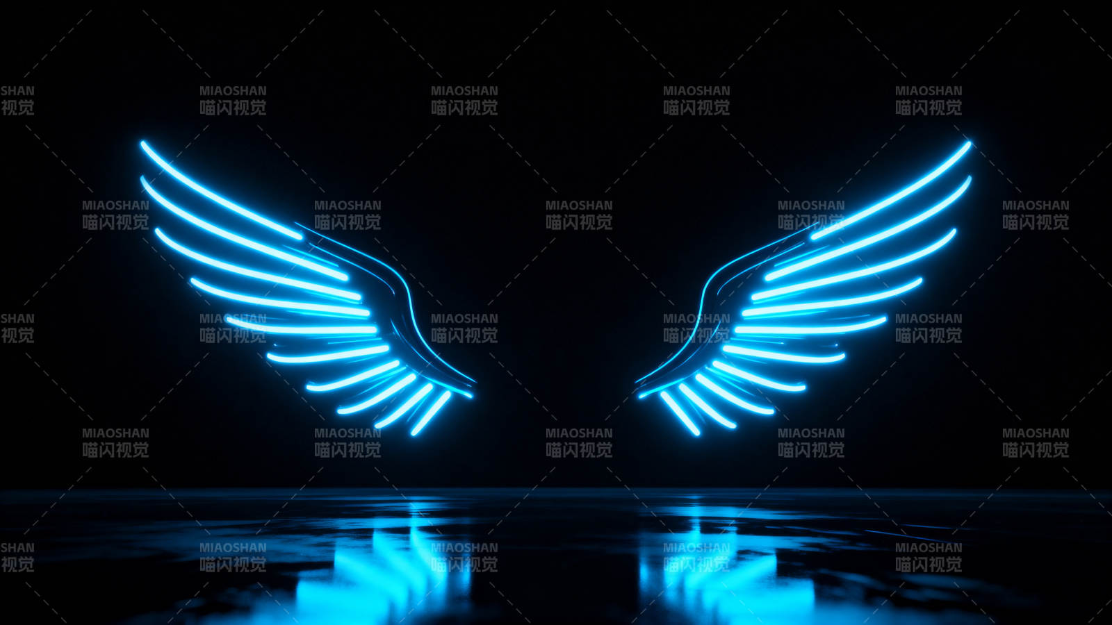 蓝色霓虹翅膀科技感图片