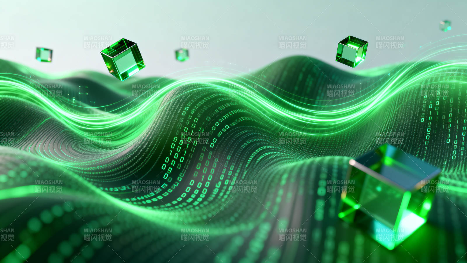 绿色数字波浪与立方体图片