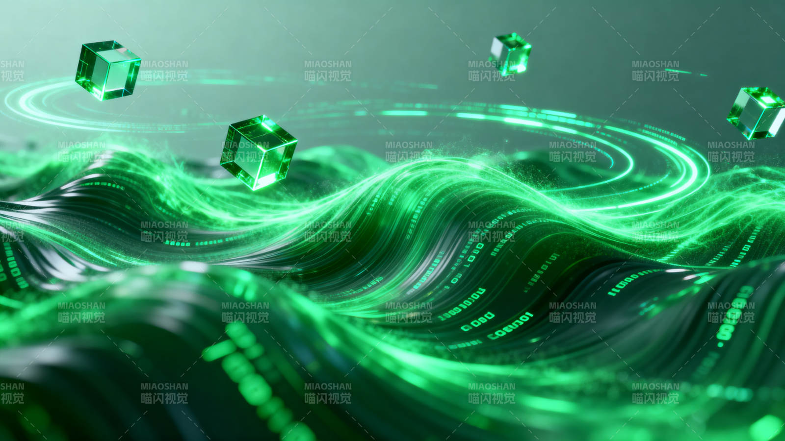 绿色数字波浪与立方体图片