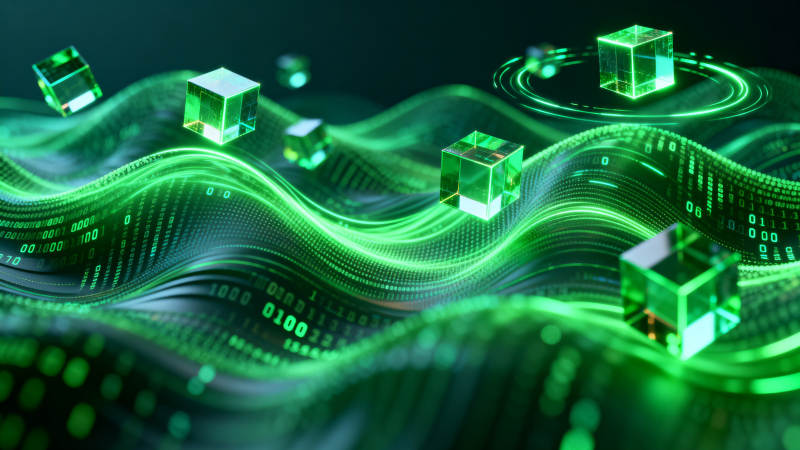 绿色数字波浪与立方体图片