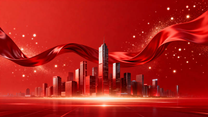 城市天际线红色背景图片