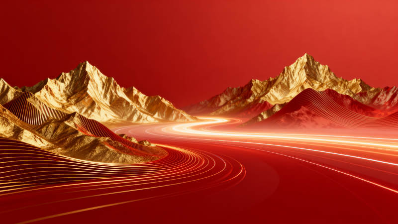 金色山脉红色光路图片