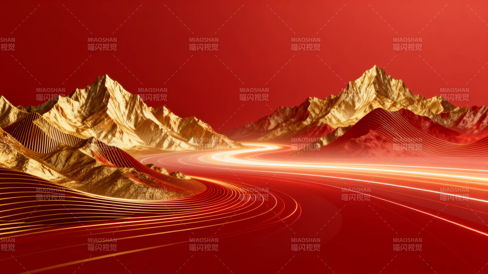 金色山脉红色光路图片